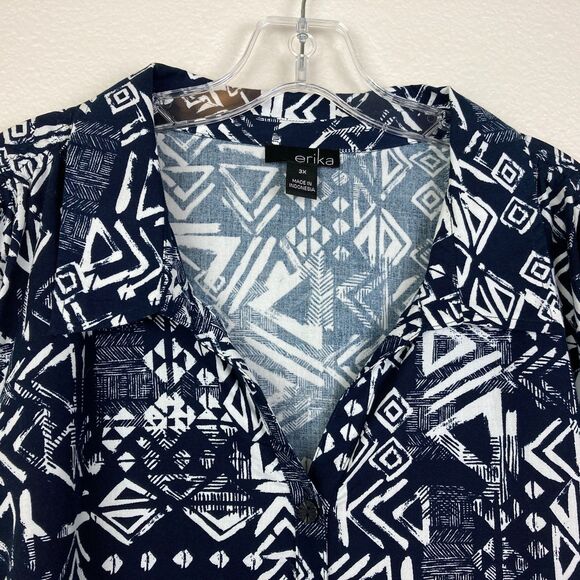 Erika NWT Womens Button Front Shirt Size 3X Blue White Geometric Shoulder Detail - Picture 4 of 10